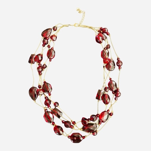 Station Necklace Ruby Tone
Jeweled Multi Strand
Statement Gold Tone Chain
Layers - Picture 5 of 10
